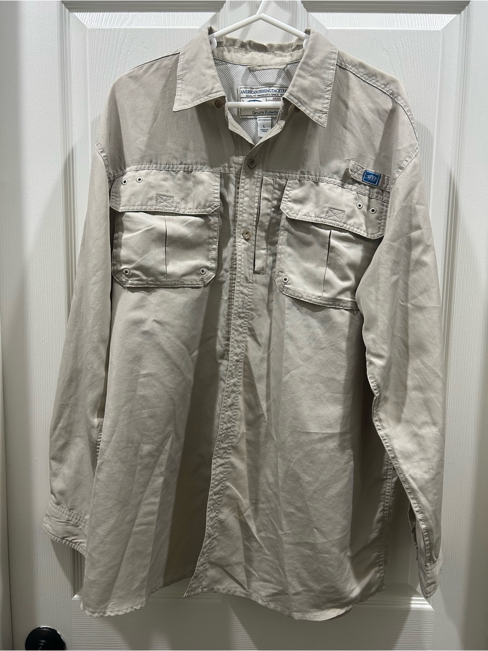 AFTCO Men's Long-Sleeve Beige Fishing Shirt